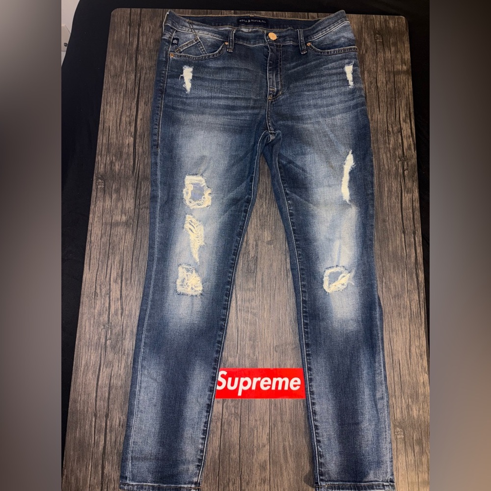 Rock & Republic skinny denim jeans in blue and white #streetwear